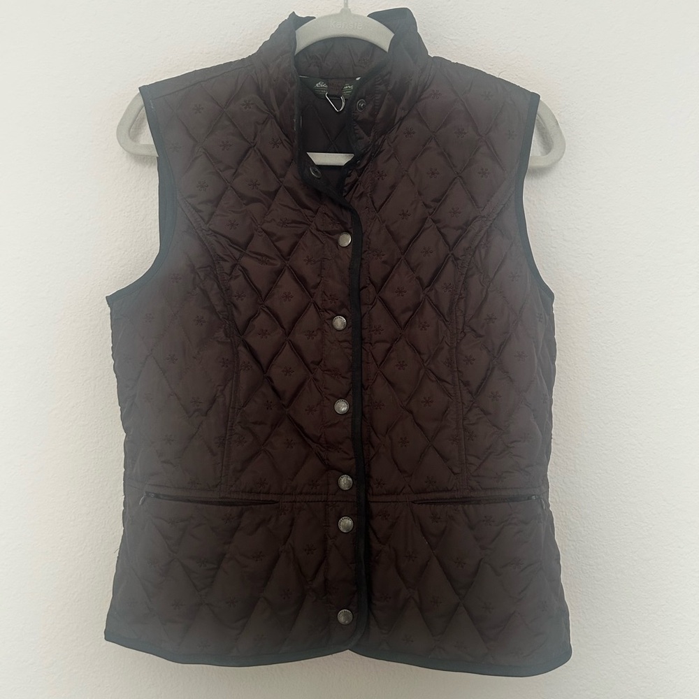 Eddie Bauer Vintage Goose Down Diamond Quilted Brown Snowflake Sleeveless Vest